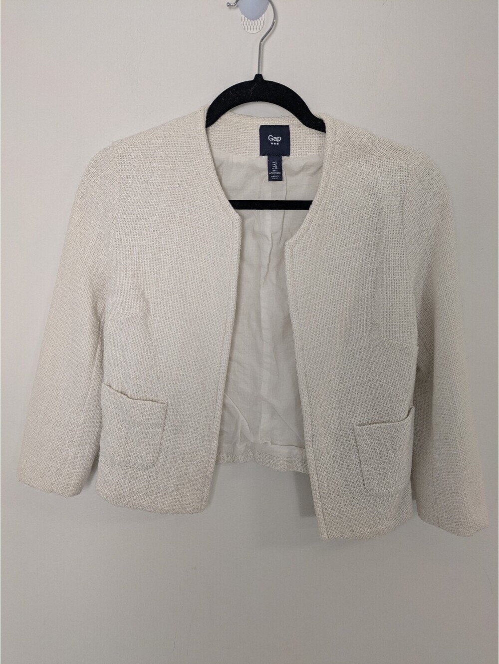 Gap Cream Textured Tweed Open Front Crop Jacket – Size US 2 Light Bouclé Blazer